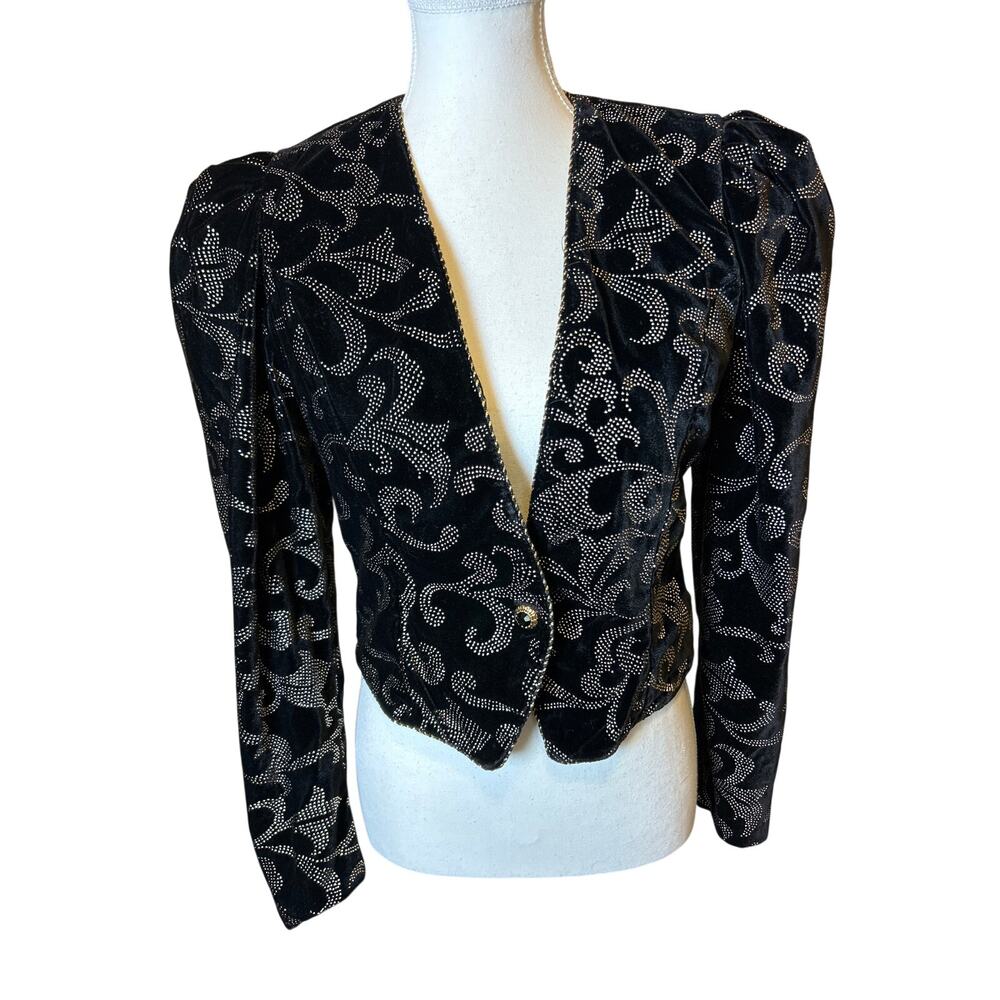 Cachet by Bari Protas | Vintage Black/Silver Velvet Single Button Jacket | 7/8